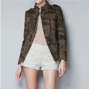 ZARA BASIC MILITARY CAMO JEWEL BLAZER JACKET, Size XS